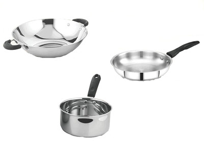 stupefying Induction Bottom Non-Stick Coated Cookware Set(Stainless Steel, 3 - Piece)
