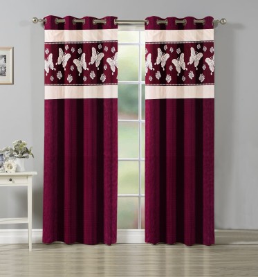 Flipkart SmartBuy 213.36 cm (7 ft) Polyester Door Curtain (Pack Of 2)(Printed, Wine)