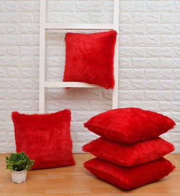 Wondershala Fur, Faux Silk, Microfiber Cushions Cover(Pack of 5, 30 cm*30 cm, Maroon)