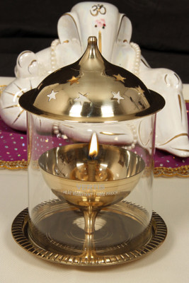 Metque Brass, Borosilicate Glass Table Diya(Height: 5.2 inch)