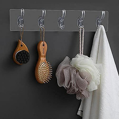 Kinzilla Adhesive Sticker Multi-Purpose 5 Hook for Hanging Strong Stick Hook Rail 1(Pack of 1)