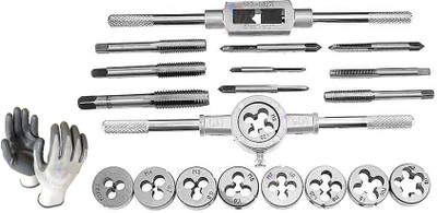 Mass Pro 20Pcs Metric & SAE Screw Thread Dies and Taps Wrench Kit, M3-M12 Essential Threading Tapping Re-threading Wrench Die Holder Screwdriver Hand Tool Kit Pro
