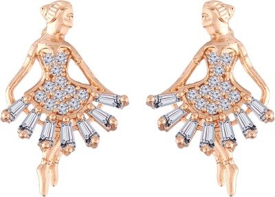 I Jewels Rose Gold Plated CZ American Diamond Ballet Dancing Girl Earrings Alloy Stud Earring