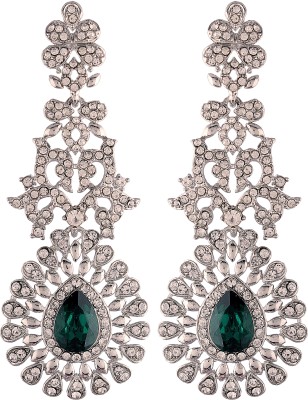 I Jewels Rhodium Plated Austrion Diamond Sparkling Dangle Earrings Alloy Drops & Danglers