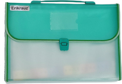 ERIKRAUZ Polypropylene 13 Pocket Expanding File Folder with handle and Index tab Document File Folder VIVID COLOUR F/S(Set Of 1, EMERALD)