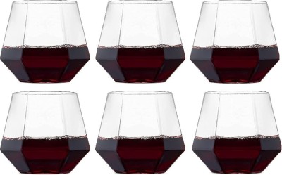 vetreo (Pack of 6) Highball Glass Set of 6 Diamond Shape Glassware for Drinking Water Crystal Glass Drinking Tumblers for Water, Juice, Wine, Beer and Cocktails (Clear) Glass Set(300 ml, Glass)