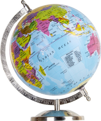 Magicwand Political Educational Laminated Rotating World Globe with Metal Base (10 Inch with Chrome Base) Table Top Political World Globe(10 Inch Blue)