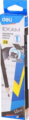 Deli Regular Writing 2B Graphite Pencil for Students, Artist Grade Degree Pencils for Drawing & Sketching, Strong Hexagonal Grip Pencils for Beginners, Art & Craft Soften Basswood Graphite, Clay Black Graphite Pencil, 8×175mm Nib 12 Pencil(Pack of 12)