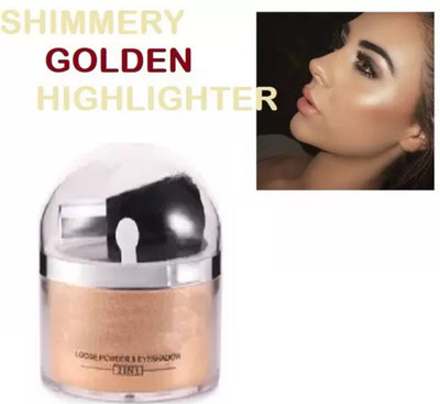 ADJD Highlighter Makeup 2 In 1 Single Color Face Loose Powder & Shadow Glitter Gold Make Up Highlighter(GOLD)