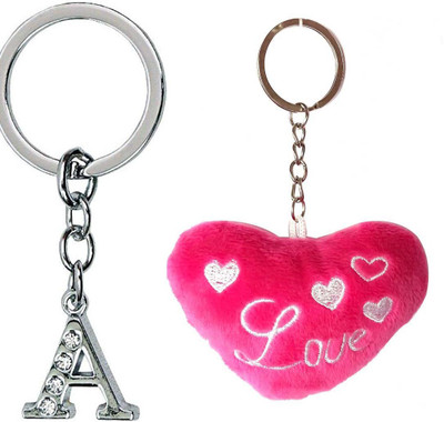 Meeko.com letter A & pink heart 023 key chain Key Chain