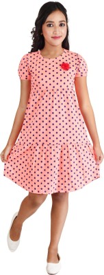 Clothe Funn Girls Below Knee Casual Dress(Orange, Sleeveless)