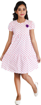 Clothe Funn Girls Below Knee Casual Dress(White, Sleeveless)