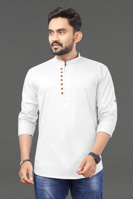 ravendra creation Men Solid Straight Kurta(White)