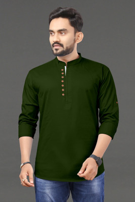 RAHUL LOOK Men Solid Straight Kurta(Dark Green)