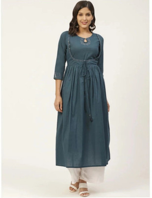 StylinHouse Women Solid A-line Kurta(Dark Blue)