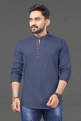 ravendra creation Men Solid Straight Kurta(Grey)