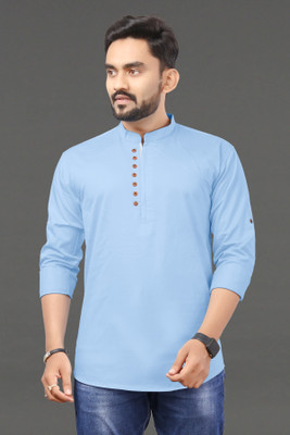 ravendra creation Men Solid Straight Kurta(Light Blue)