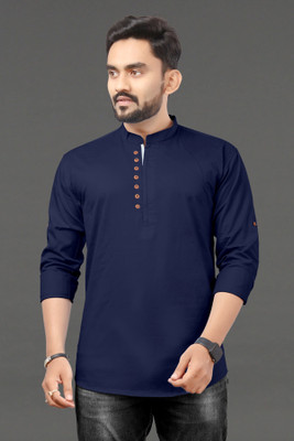 ravendra creation Men Solid Straight Kurta(Dark Blue)