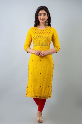 STYLE ANGEL Women Printed Straight Kurta(Yellow)