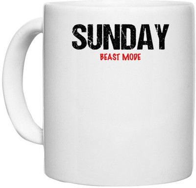 UDNAG White Ceramic Coffee / Tea 'Beast Mode | Sunday Beast mode' Perfect for Gifting [330ml] Ceramic Coffee Mug(330 ml)