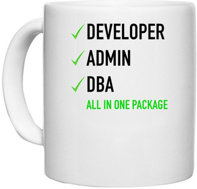 UDNAG White Ceramic Coffee / Tea 'Coder | Developer Admin DBA all in one package' Perfect for Gifting [330ml] Ceramic Coffee Mug(330 ml)