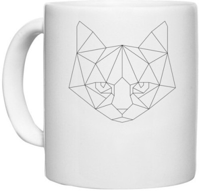 UDNAG White Ceramic Coffee / Tea 'Geometry | Cat Geometry' Perfect for Gifting [330ml] Ceramic Coffee Mug(330 ml)