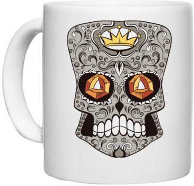 UDNAG White Ceramic Coffee / Tea 'Illustration | Crown Head Sugar Skull' Perfect for Gifting [330ml] Ceramic Coffee Mug(330 ml)