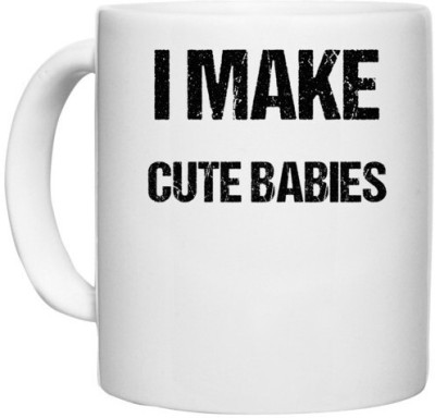 UDNAG White Ceramic Coffee / Tea 'Mom Dad | I make cute babies' Perfect for Gifting [330ml] Ceramic Coffee Mug(330 ml)