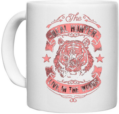 UDNAG White Ceramic Coffee / Tea 'Hunter | Real Hunters Live In the Woods' Perfect for Gifting [330ml] Ceramic Coffee Mug(330 ml)