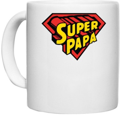 UDNAG White Ceramic Coffee / Tea 'Papa | Super Papa' Perfect for Gifting [330ml] Ceramic Coffee Mug(330 ml)