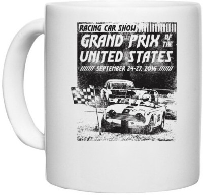 UDNAG White Ceramic Coffee / Tea 'Grand Prix united States | Racing Car Show' Perfect for Gifting [330ml] Ceramic Coffee Mug(330 ml)