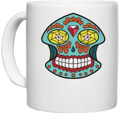 UDNAG White Ceramic Coffee / Tea 'Illustration | Yellow eye White teeth Sugar Skull' Perfect for Gifting [330ml] Ceramic Coffee Mug(330 ml)