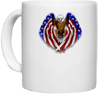 UDNAG White Ceramic Coffee / Tea 'Flag | Bald Eagle American Flag' Perfect for Gifting [330ml] Ceramic Coffee Mug(330 ml)