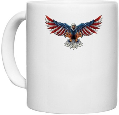 UDNAG White Ceramic Coffee / Tea 'Bald Eagle | American Flag' Perfect for Gifting [330ml] Ceramic Coffee Mug(330 ml)