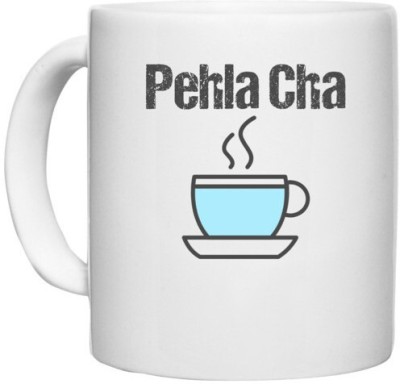 UDNAG White Ceramic Coffee / Tea 'Gujju | Pehla Cha' Perfect for Gifting [330ml] Ceramic Coffee Mug(330 ml)