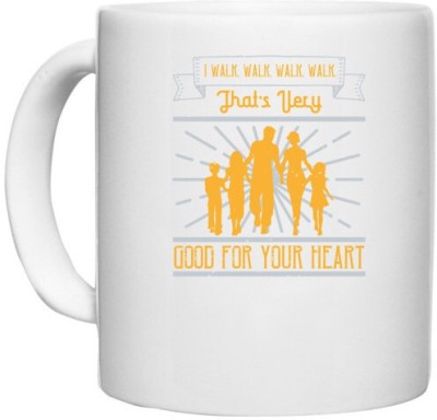 UDNAG White Ceramic Coffee / Tea 'Walking | I walk walk thats very good for your heart' Perfect for Gifting [330ml] Ceramic Coffee Mug(330 ml)