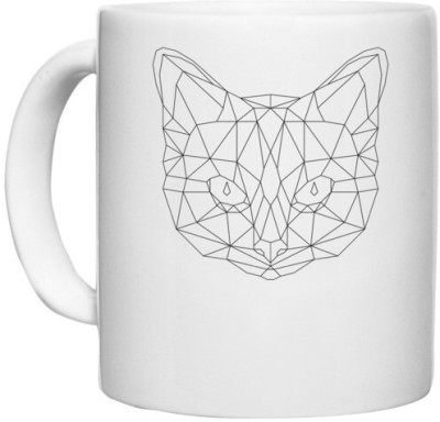 UDNAG White Ceramic Coffee / Tea 'Geometry | Cat Head' Perfect for Gifting [330ml] Ceramic Coffee Mug(330 ml)