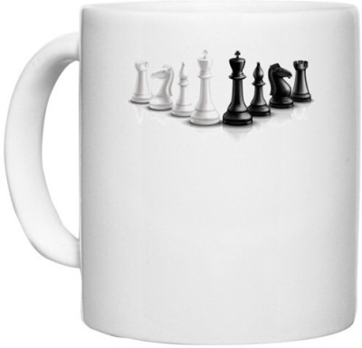 UDNAG White Ceramic Coffee / Tea 'Mind Game | Chess Pieces' Perfect for Gifting [330ml] Ceramic Coffee Mug(330 ml)