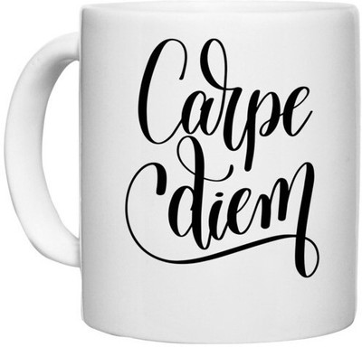 UDNAG White Ceramic Coffee / Tea 'Calligraphy | Carpe Diem' Perfect for Gifting [330ml] Ceramic Coffee Mug(330 ml)