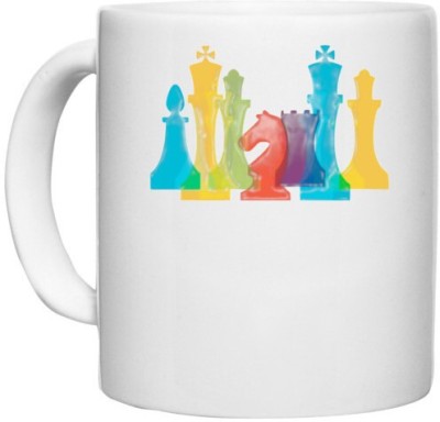 UDNAG White Ceramic Coffee / Tea 'Chess Game | Chess Pieces' Perfect for Gifting [330ml] Ceramic Coffee Mug(330 ml)