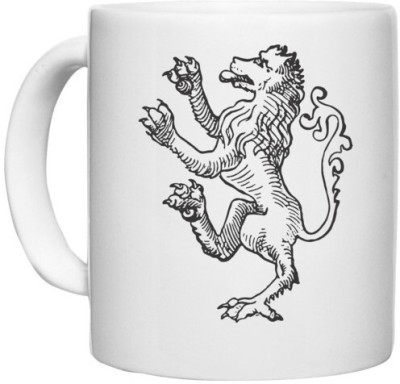 UDNAG White Ceramic Coffee / Tea 'Lion' Perfect for Gifting [330ml] Ceramic Coffee Mug(330 ml)