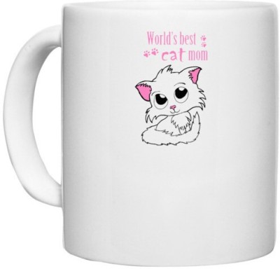 UDNAG White Ceramic Coffee / Tea 'Mother | Worlds Best cat mom' Perfect for Gifting [330ml] Ceramic Coffee Mug(330 ml)