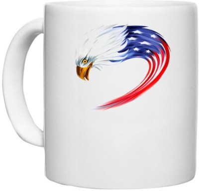 UDNAG White Ceramic Coffee / Tea 'Flag | Eagle American Flag' Perfect for Gifting [330ml] Ceramic Coffee Mug(330 ml)