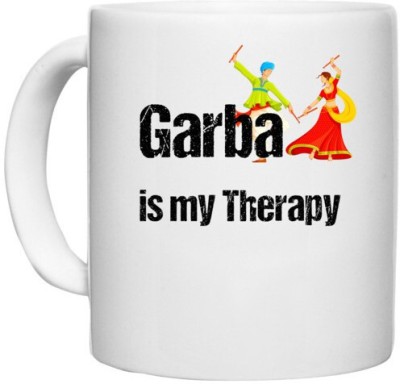 UDNAG White Ceramic Coffee / Tea 'Gujju | garba is my Therapy' Perfect for Gifting [330ml] Ceramic Coffee Mug(330 ml)