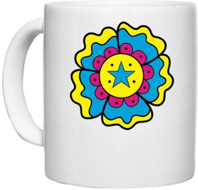 UDNAG White Ceramic Coffee / Tea 'Flower | Colourful Flower' Perfect for Gifting [330ml] Ceramic Coffee Mug(330 ml)