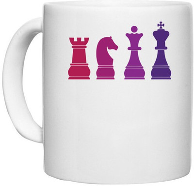 UDNAG White Ceramic Coffee / Tea 'Game | Chess Pieces' Perfect for Gifting [330ml] Ceramic Coffee Mug(330 ml)