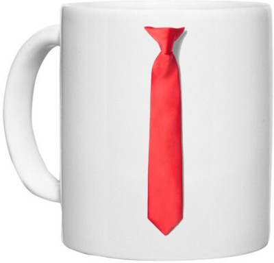 UDNAG White Ceramic Coffee / Tea 'Tie | Red neck tie' Perfect for Gifting [330ml] Ceramic Coffee Mug(330 ml)