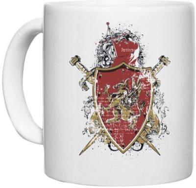 UDNAG White Ceramic Coffee / Tea 'Logo | Lion Family crest vintage' Perfect for Gifting [330ml] Ceramic Coffee Mug(330 ml)