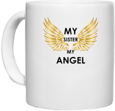 UDNAG White Ceramic Coffee / Tea 'Rakshabandhan | My Sister My Angel' Perfect for Gifting [330ml] Ceramic Coffee Mug(330 ml)