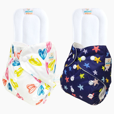 MOM'S PRIDE Reusable Exclusive Pocket Cloth Diapers With Inserts Pack of 2